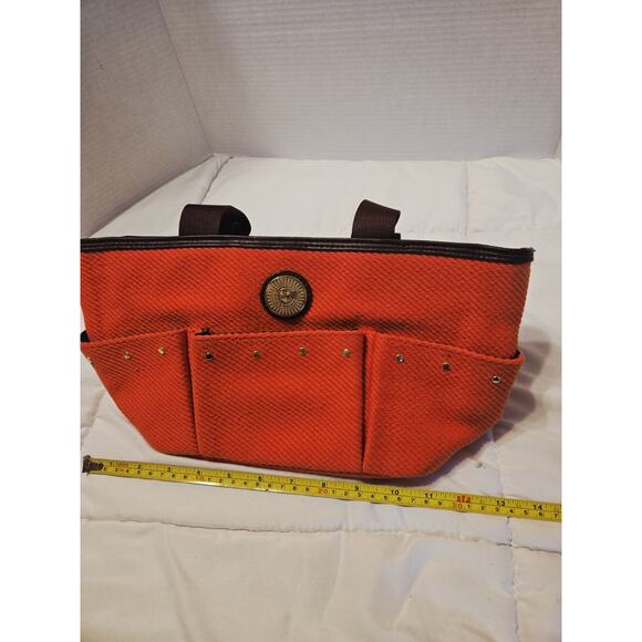 Vtg Bath & Body Works Sun Face Symbol Multi-pockets Red Hand Bagn Tote Bag - Picture 6 of 8